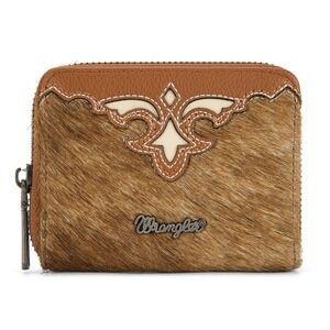 Wrangler Genuine Hair-On Cowhide Zip-Around Wallet Brown WG322-W088BR